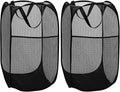 BATTOO Deluxe Strong Mesh Pop up Laundry Hamper Basket with Side Pocket Foldable Hamper for Laundry Room, Bathroom, Kids Room, College Dorm or Travel Black + Black