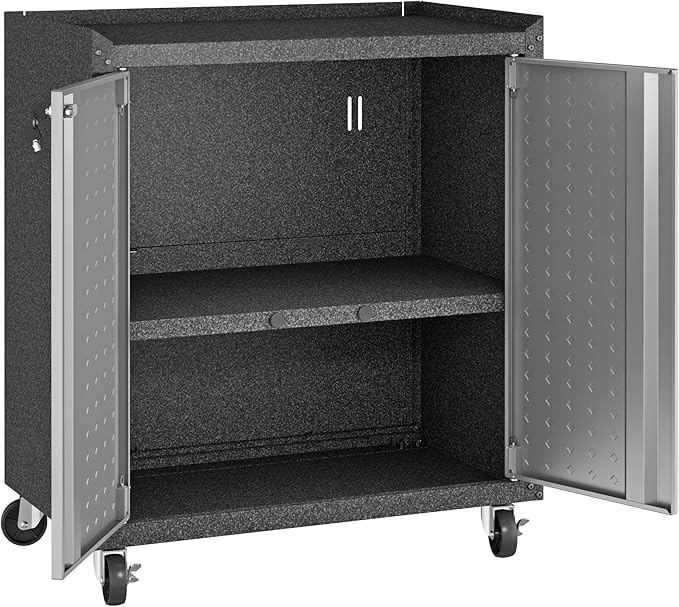 Manhattan Comfort Fortress Rolling 2 Door Garage Storage Cabinet, Black/Gray