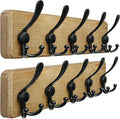 Dseap Coat Rack Wall Mount - Heavy-Duty Robust Barnwood-Style Wooden Wall Coat Hanger Hook Rail with 5 Triple Hooks for Winter Coats Hat Jacket Clothing, Weathered Brown & Black, Pack of 2