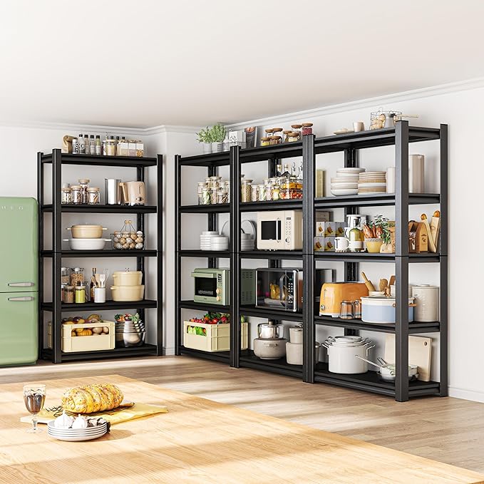 Kitchen Storage Rack，5 Tier Shelving Unit，Metal Adjustable Shelf，1650LBS Steel Shelving Rack，Storage Racks for Kitchen Bathroom Pantry Closet Laundry (5TIER-13.8" D*19.7" W*54" H)