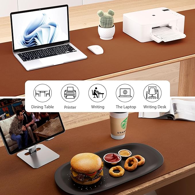 Aothia Leather Desk Pad Protector, Office Desk Mat, Large Mouse Pad, Laptop Desk Pad, Non-Slip PU Leather Desk Blotter, Waterproof Desk Writing Pad for Office and Home (Brown, 47" x 24")