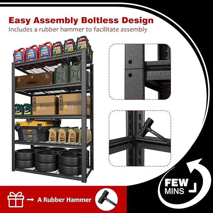 BlueWish Heavy Duty Adjustable Shelves, 24’’x48’’x72’’ Tool Utility Shelves Metal Garage Shelving Unit, 5-Tier Utility Storage Organizer Racks 3000LBS Utility Racks for Industrial
