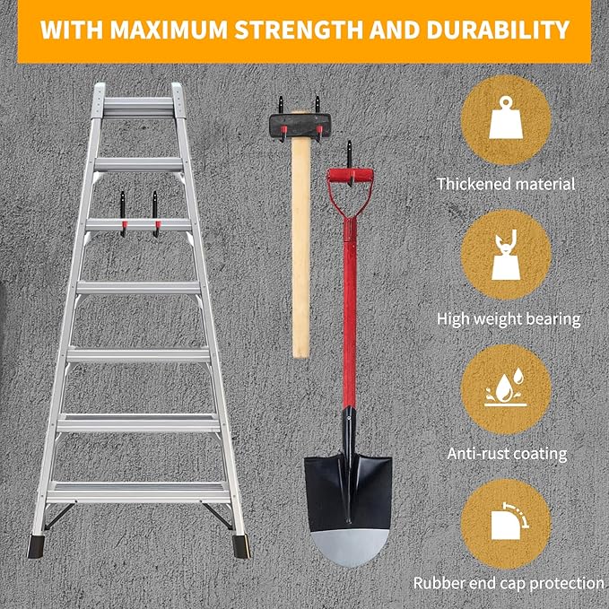 6 Pack Garage Hooks Heavy Duty, Utility Steel Hooks with EVA Foam Padding, 4.56inch Wall Mount J Organizer Hanger for Hanging Bikes Kayak Garden Tool Hose Bike Shelf