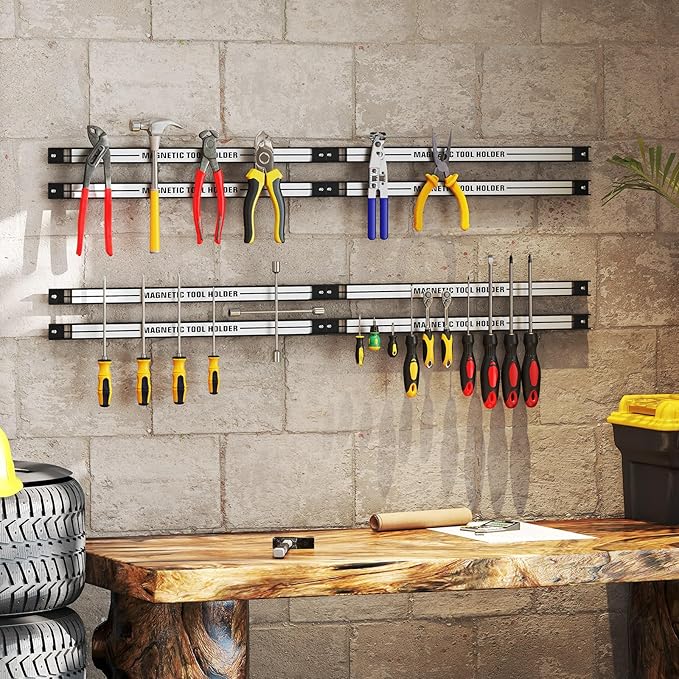 18" Magnetic Tool Holder Strip, 6 Pack Magnet Bar with Mounting Screws, Heavy Duty Magnetic Strips Tool Organizer for Garage Shop Workbench Kitchen Organization (Sliver)