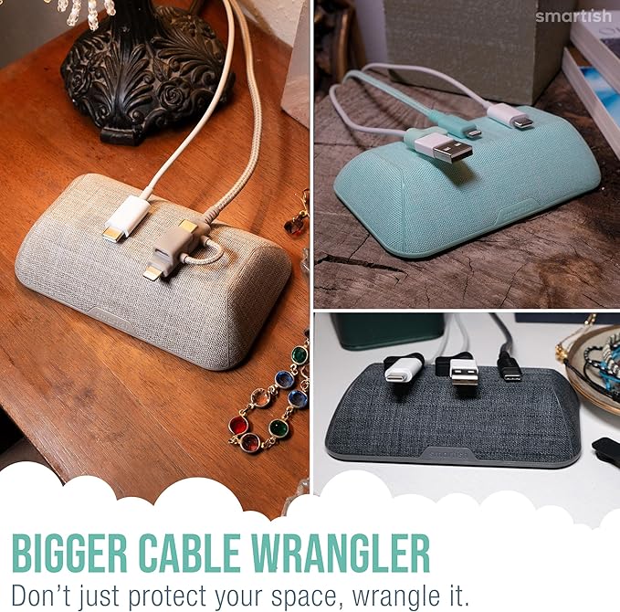 Smartish® Magnetic Cord Holder - Bigger Cable Wrangler Stocking Stuffer Organizer with Magnet Clips for Charger Management on Desktop, Nightstand - Holds 6+ Cables - Lightly Toasted Beige
