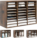 Literature Organizer 27 Slots Wooden Mailboxes for Classroom Office Mail Organizer Countertop Vertical File Sorter with Adjustable Shelves Heavy Duty Office Mailbox Cubbies, Rustic Brown