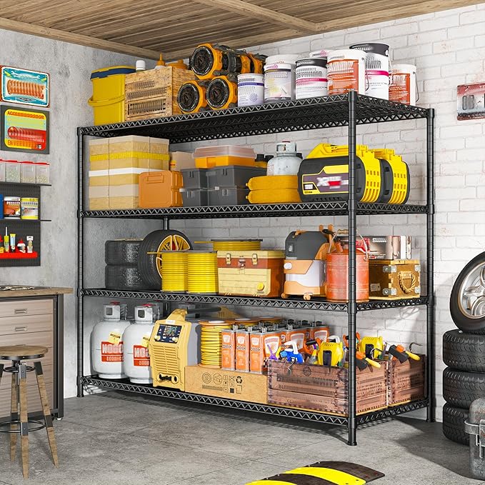 2500 LBS Storage Shelves 68.1"W Wire Shelving Unit, Garage Shelving Heavy Duty, Adjustable Metal Shelving for Garage, Pantry, Kitchen, Basement, Warehouse, Business 68.1"W x 20.9"D x 70.9"H