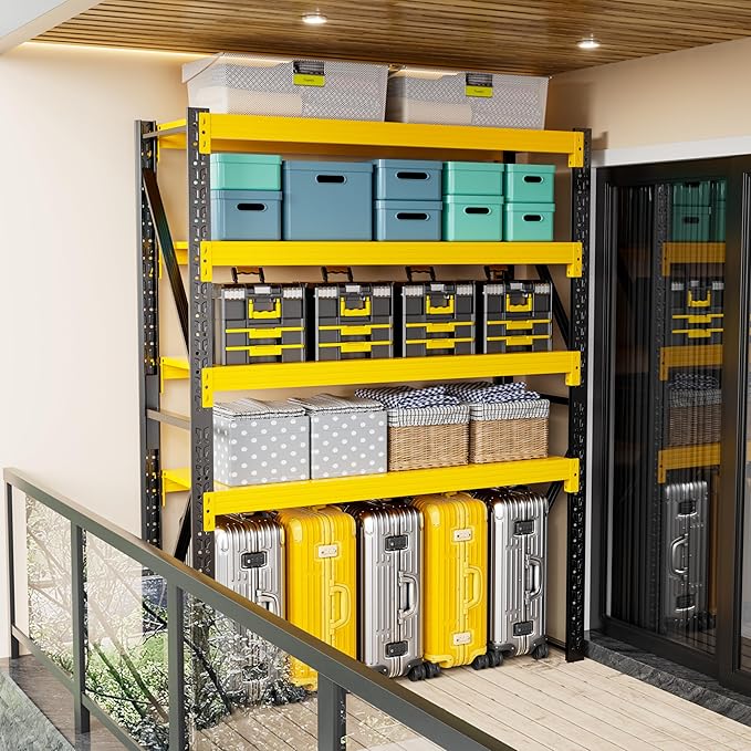 32" W Garage Shelving,4-Tier Heavy Duty Storage Shelves Unit with Adjustable Metal Shelf for Warehouse,Basement,Workshop,3200LBS,32" W x 20" D x 79" H,Black&Yellow