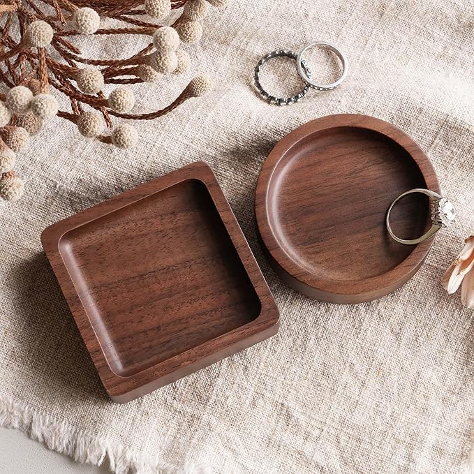 Walnut Wood Ring Holder, Engraved Jewelry Dish and Storage Tray, Unique Gift for Her, Valentine’s Day Gift