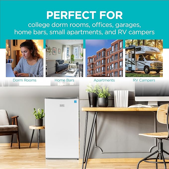 BLACK+DECKER 3.2 Cu. Ft. Compact Refrigerator, ENERGY STAR Certified Small Refrigerator, Single Door Mini Fridge with Chiller Compartment, Personal Fridge for Home or Dorm Room, BCRK32W, White