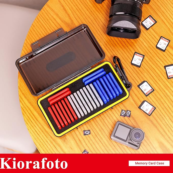 Kiorafoto Memory Card Case with 24 Pack Clear Plastic Memory Card Holders for 24 SD SDXC SDHC & 24 TF Cards,Water-Resistant Anti-Shock SD MicroSD Card Carrying Organizer Storage Protector with Labels