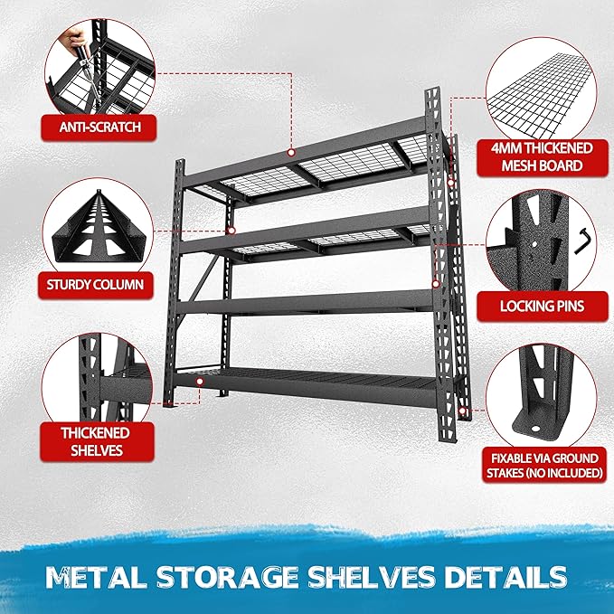 BlueWish 8000LBS 78 "W x 24 "D x 72 "H Garage Shelving Heavy Duty Storage Shelves, 4-Tier Adjustable Storage Shelves, Iron Industrial Shelving for Basement Warehouse Basement, Black