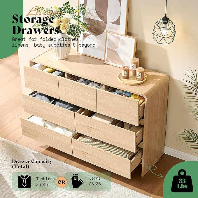AMERLIFE Drawer Dresser for livingroom, Modern Chest of Storage Drawers with Rounded Corners, Wood Cabinet Organizer for Apartment, Nursery, Easy Assembly, Natural Oak