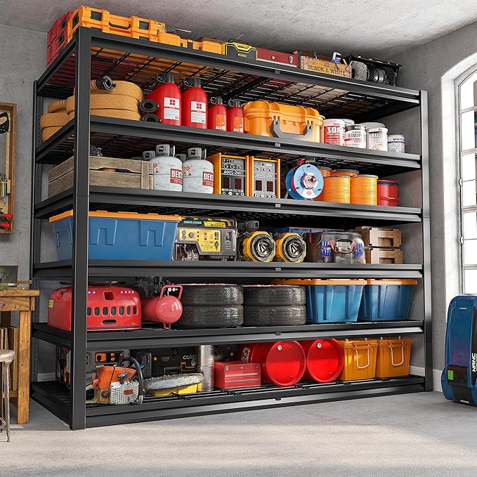 REIBII 3500LBS Garage Shelving, Adjustable Storage Shelves Heavy Duty, 6 Tier Heavy Duty Shelving, Metal Shelving Unit for Warehouse, Basement, Industrial, 55" W x 26" D x 84" H, Black, 2 Pack