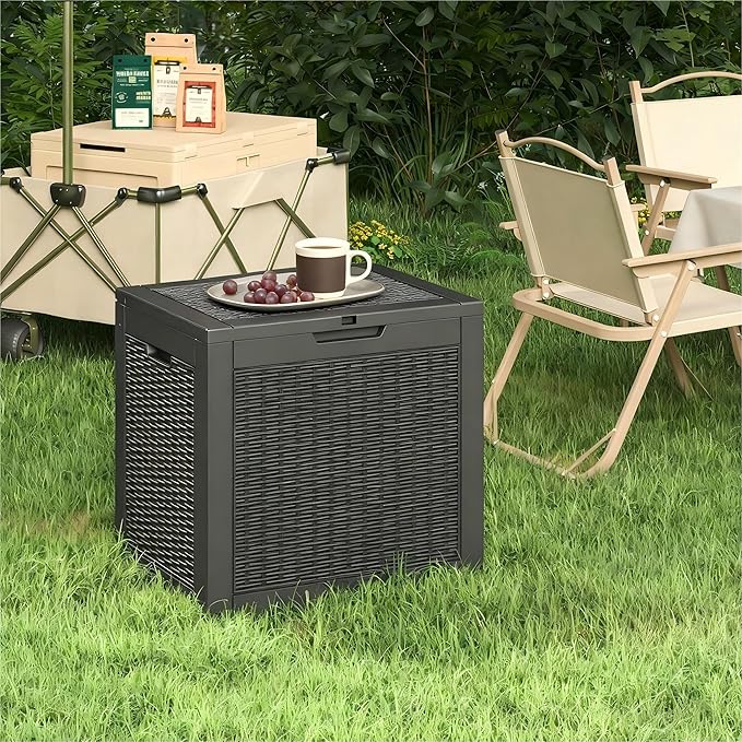 30 Gallon Outdoor Storage Deck Box Waterproof,Garden Tool,Backyard Cushion,Poolside Storage,Small Delivery Boxes for Outside,Lockable Lid,Rattan Black