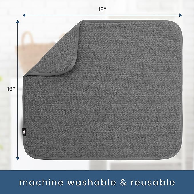 S&T INC. Dish Drying Mat 2 Pack, 16” x 18”, Absorbent Microfiber Kitchen Counter Mat, Dish Drying Pad for Dishes, Utensils, Pots and Pans, Large, Charcoal Grey