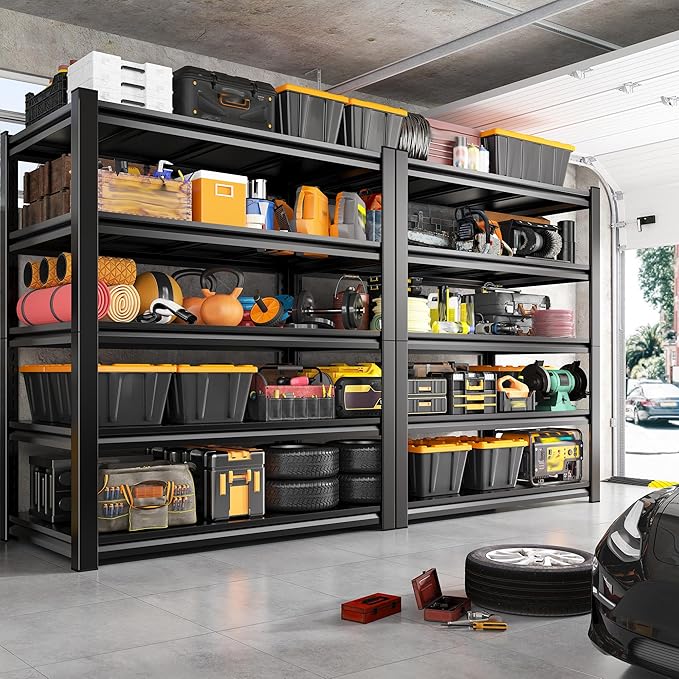 REIBII Garage Shelving 3000 LBS Storage Shelves Adjustable Metal Shelving, 5 Tier Garage Shelves for Basement, Warehouse, Kitchen, Pantry, Commercial, 72" H x 36" W x 16" D