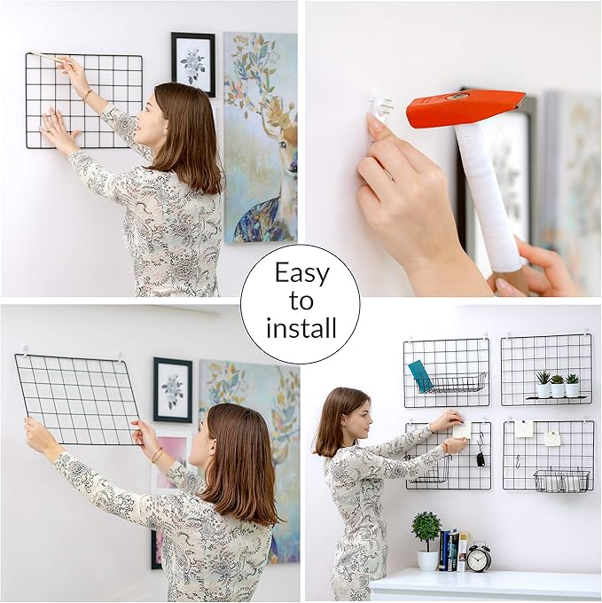 2 Pack Wire Wall Grid Panel | Photos & Pictures Display Grid Wall Panels | Black, Magnetic & Metal Grid | Photo Grid | Grid Wire Board | Hanging Home, Office & Kitchen Decor