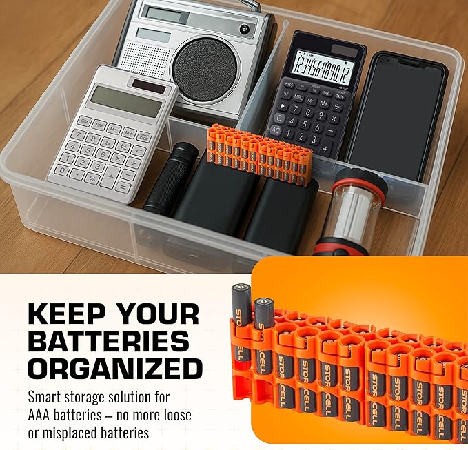 Storacell by Powerpax AAA Battery Storage Caddy, Orange - Holds 24 Batteries (Not Included)