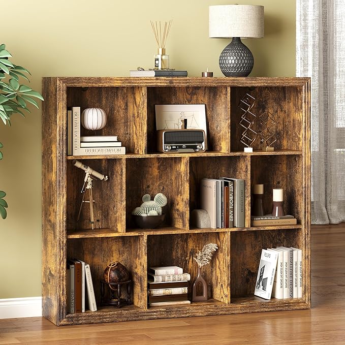 Book Shelf with 10-Cube, 43” Wide Bookshelf with Anti-Tip Device, 38” Tall Open Bookcase, Modern Display Organizer Book Case for Home Office, Entryway, Living Room, Bedroom, Study Room