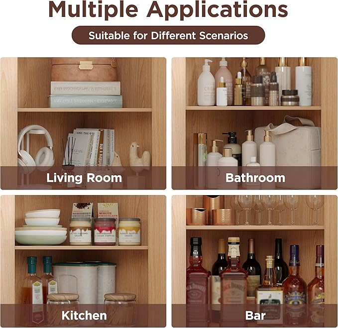 Vabches Corner Cabinet, Corner Bathroom Cabinet with Open Storage, Modern Fluted Storage Cabinet with 2 Doors and Adjustable Shelf, Space Saver for Bathroom, Kitchen, Living Room, Pantry, Natural