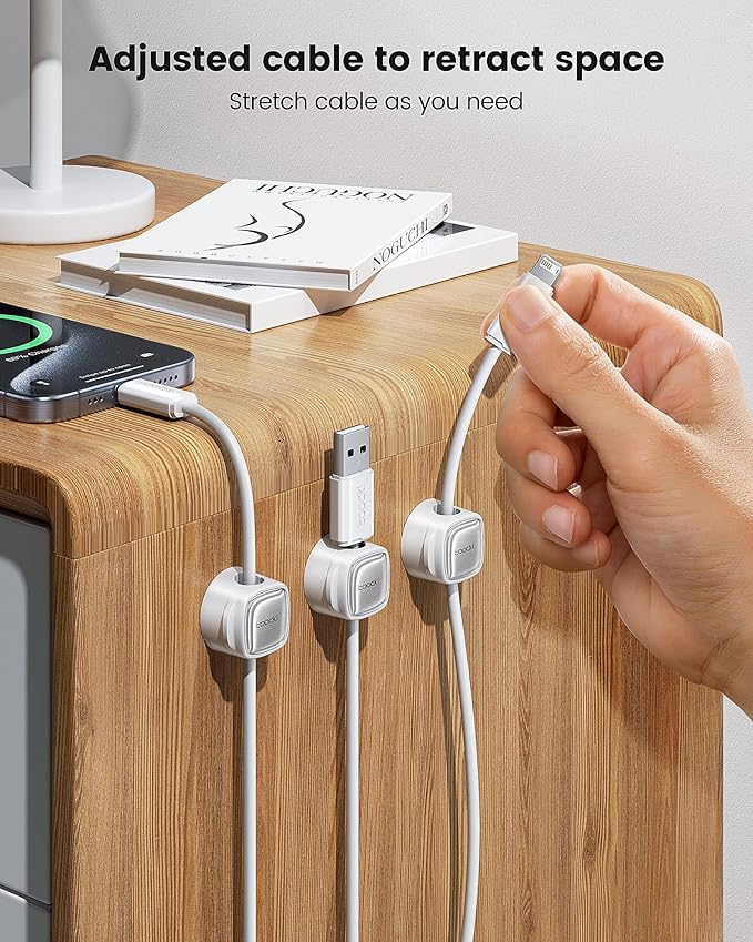 6 Pack Magnetic Cable Clips – Cord Organizer & Holder, Toocki Adhesive Cable Management, Wire Holder for USB Charging Cables, Ideal for Home, Office, Car, Desk, and Nightstand-White