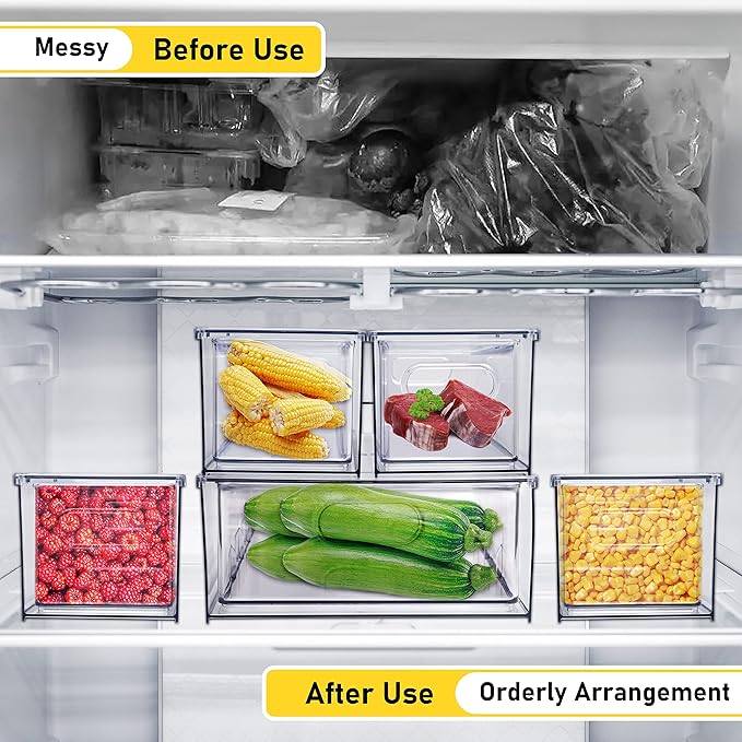 2 Pack Refrigerator Organizer Bins Stackable Fridge Organizer Set with Pull-out Drawer Clear Vegetable Fruit Storage Containers for Kitchen Pantry Organization
