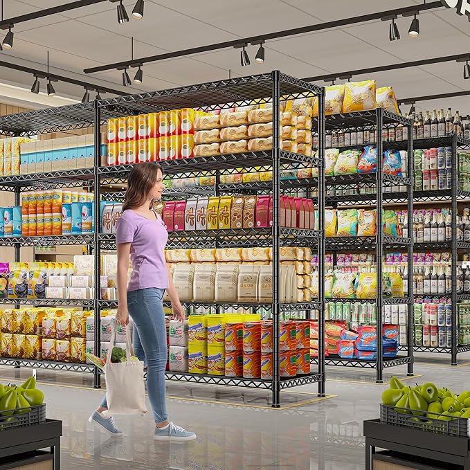 REIBII 73''W Storage Shelves Load 1650 LBS Metal Shelving 5-Tier Adjustable Heavy Duty Metal Shelves Wire Shelving Unit for Wire Shelf for Industrial Garage Pantry Kitchen,17.7"D x 73"W x 71"H, 2PCS