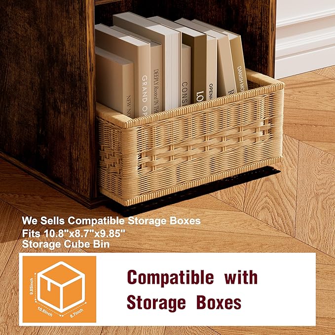 Book Shelf, Wooden Cube Storage Organizer with 11" Open Cubes, Stackable Bookcase for Room Divider Storage, 2 Tier Bookshelf for Living Room, Bedroom, Office (Indonesian Antique Oak, 5-Cube)