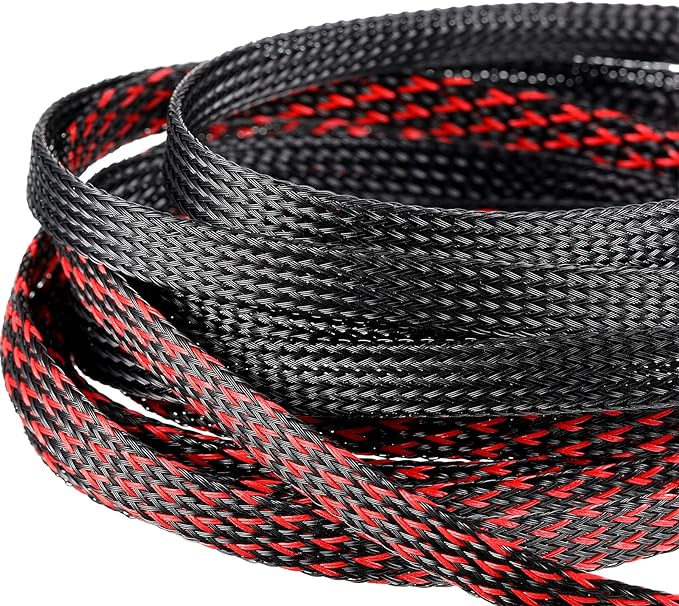 Xuniea 96ft Wire Loom Braided Cable Sleeve Covers Cord Management with 127 Pcs Tube Heat Shrinkable for Audio Video Cable Cord Protectors from Pets(1/4, 1/2, 3/4 Inch,Black and Red)