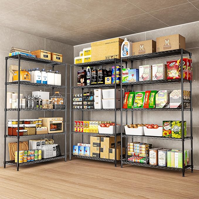 5-Tier Storage Shelves 72" H Wire Shelving with 5 Shelf Liners, 1325LBS Adjustable Metal Shelving, Heavy Duty Steel Wire Rack for Garage Commercial Pantry Kitchen, 36" W x 14" D x 72" H, Black
