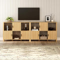 Fluted Storage Bookshelf Set of 2, Modern Wooden 6 Cube Bookcase with Doors and Open Shelf, 2-Tier Short Organizer Book Shelf for Living Room, Bedroom Natural Oak