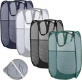 4Pcs Pop Up Laundry Basket Set，Collapsible Pop Up Hamper in 4 Colors, Mesh Laundry Basket for Home, Dorm, Travel & Storage