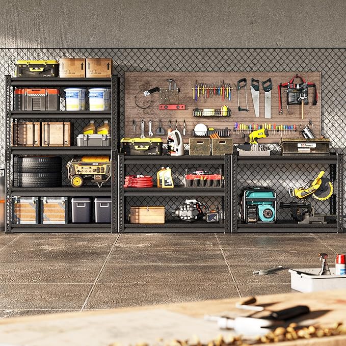 Heavy Duty Garage Shelves - 40''W 2,200Lbs Steel Metal Adjustable Utility Industrial Storage Shelving Rack Units for Warehouse Basement 5 Tier Black 39.3" W x 17.7" D x 78" H