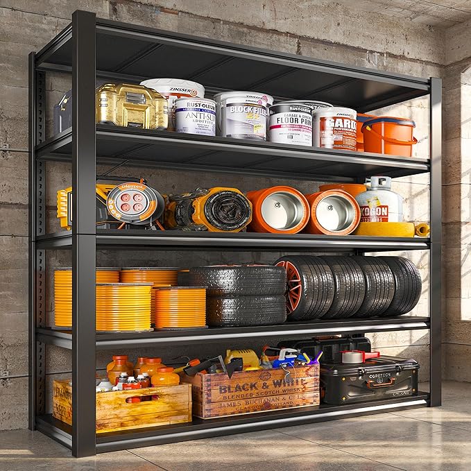 REIBII 48" W Garage Shelving 2500LBS Storage Shelves 5 Tier Heavy Duty Shelving Adjustable Garage Shelves for Warehouse, Pantry, Easy Assemble, 48.2''W X 72''H X18''D