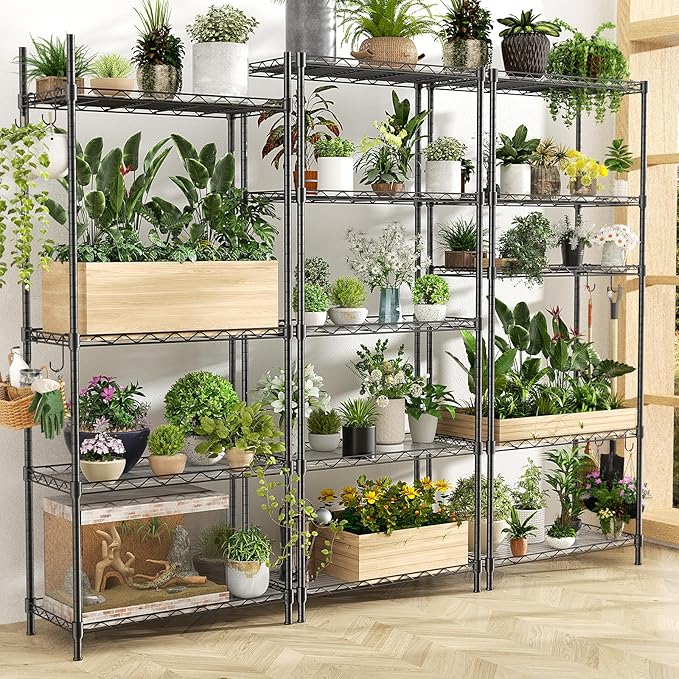 Storage Shelves,21.3" W x 11.8" D x 58.5" H Wire Shelving Unit Loads 550LBS,5-tier Adjustable Metal Utility Shelf,Garage Shelves with Liner and Hooks,Home Storage Rack for Kitchen,Laundry,Pantry