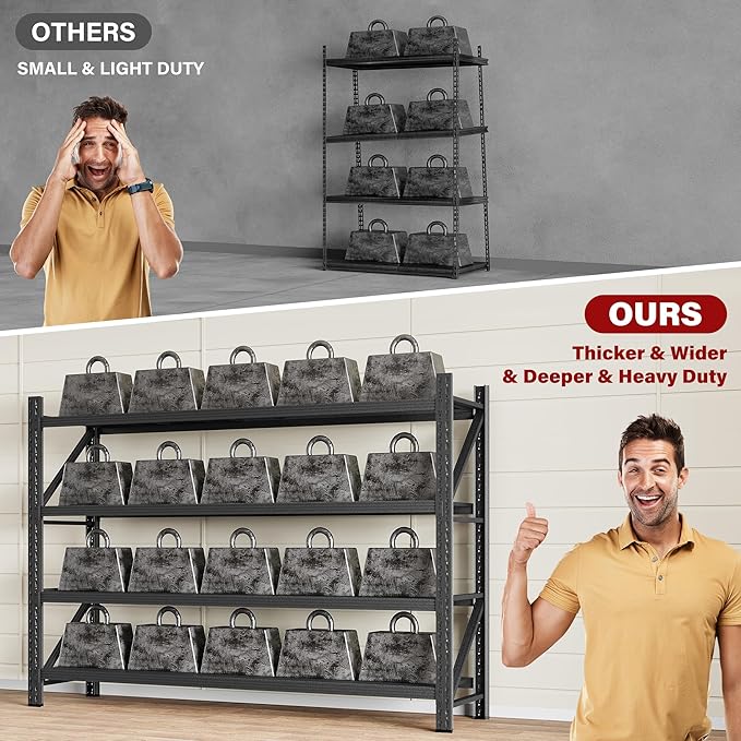 71.3" Wide Heavy Duty Garage Shelving Units,5000LBS Deep Storage Shelves,Black Metal Garage Shelves,Steel Shelf,Large Storage Rack,Industrial Shelving for Shop,Warehouse,Basement,71.3"W x 24"D x 70"H