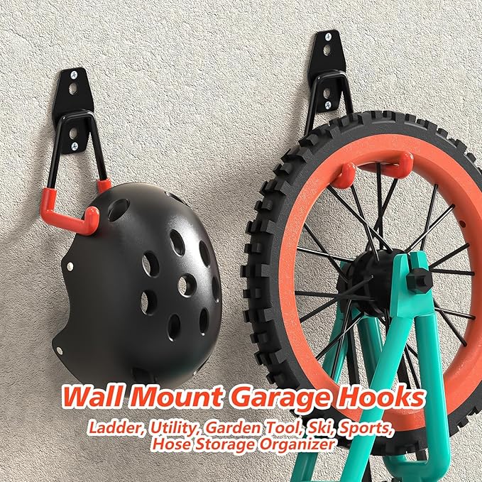 4 Pack Heavy Duty Garage Hooks,Solid Steel Wall Mount Hangers,with Anti-Slip Coating,for Hanging and Organising Ladder,Bike,Ropes,Broom,Garden,Yard and Power Tools(4.5x2.75 inch)