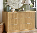 win2win 6 Drawer Dresser, Mid Century Modern Dresser with Storage, 47" Wide Fluted Chest of Drawers with Faux Marble Top, Dressers TV Stand, Drawers Organizer for Bedroom, Living Room, Hallway, Oak