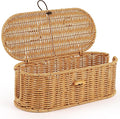 Cable Management Box, Handwoven Faux Rattan Cord Organizer Box with Lid, 2 Open Slots Cable Organizer Box, Decorative Cord Hider Box for Tv Computer USB Hub & Power Strip Holder