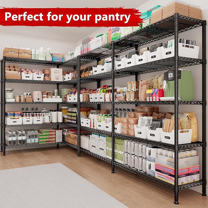 REIBII 70" W Storage Shelves Load 1600LBS,Metal Shelving 5-Tier Wire Shelving Unit Garage Shelving for Storage Adjustable Metal Shelves for Pantry Kitchen Garage Commercial, 70" W*15.8" D*72.4" H