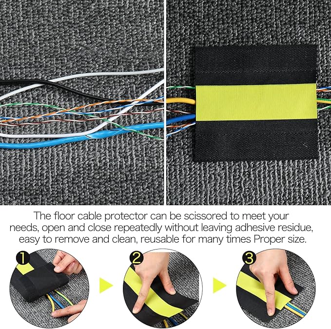 WILLBOND Carpet Cord Cover Cable Protector Floor Cover Cable Protector Management Only for Commercial Office Carpet(19.69 ft,Black and Yellow)