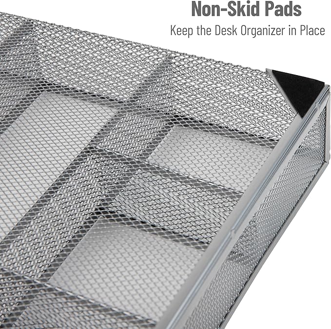 Mind Reader Drawer Organizer, Desk Org, Utensil Organizer, Office, Kitchen, Metal Mesh, Set of 2, Silver
