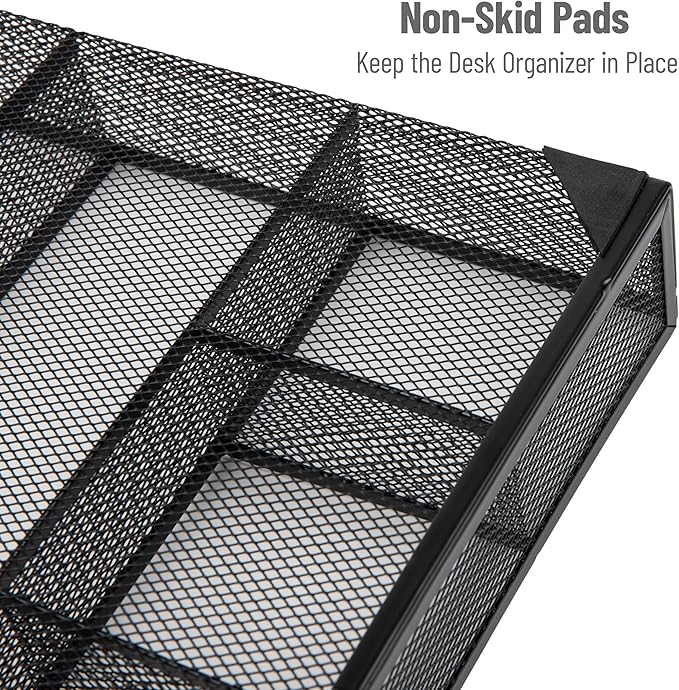 Mind Reader Drawer Organizer, Desk Org, Utensil Organizer, Office, Kitchen, Metal Mesh, Set of 2, Black