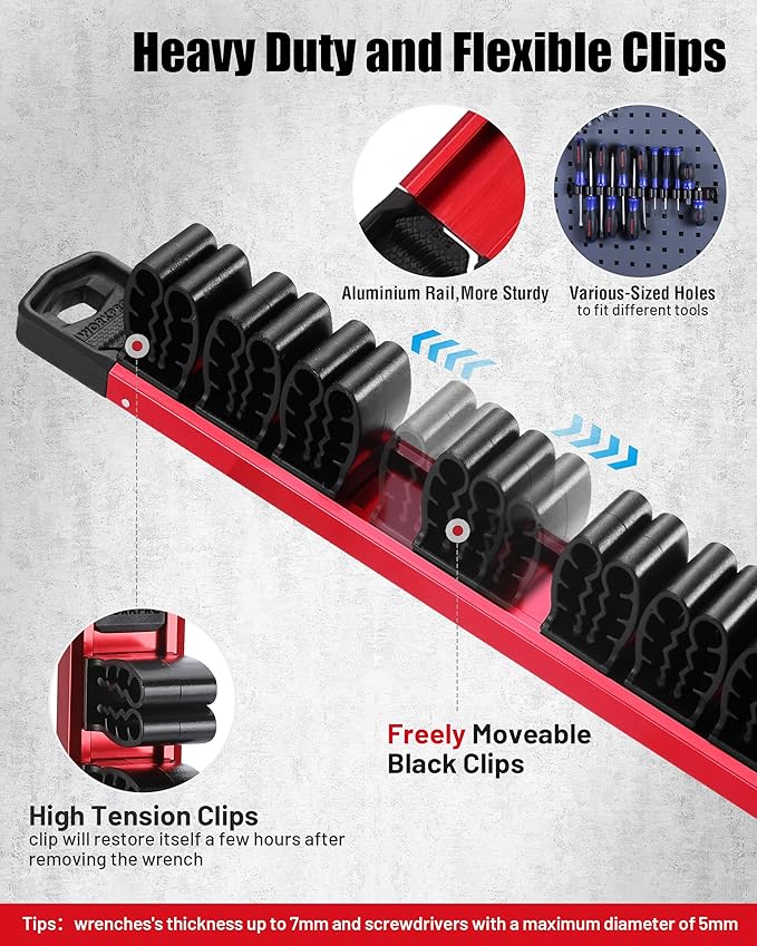 WORKPRO 6-Piece Magnetic Socket Organizer and Magnetic Screwdriver Organizer Set, 3-Piece 1/4", 3/8" & 1/2" Drive Metric & SAE Socket Rail, 3-Piece Screwdriver and Wrench Holder(Sockets not Included)