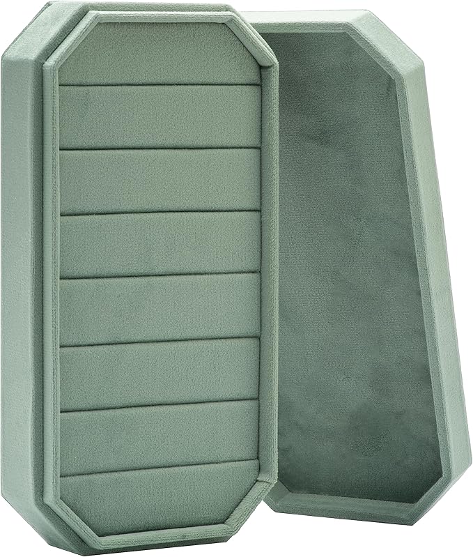 Velvet Ring Organizer Display Tray Jewelry Box Earring Holder Case for Wedding Birthday Christmas Day (Emerald Green)