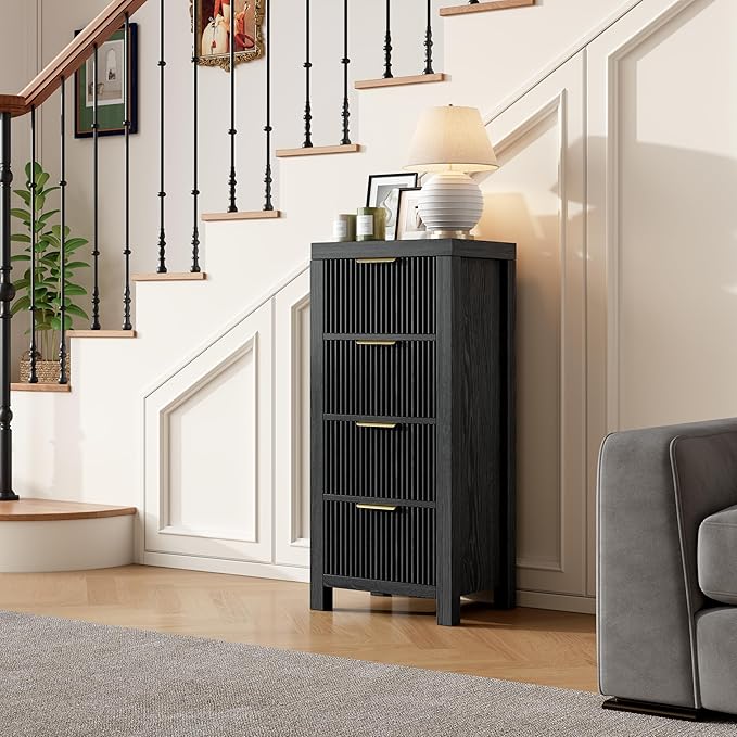 Modern Solid Wood Chest of Drawers, Multifunctional Large-Capacity Storage Drawer Cabinet, Dresser Organizer with Metal Handle, for Hallway, Entryway, Black