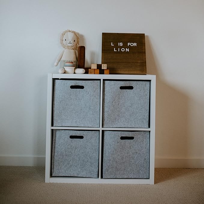 Parker Baby Felt Foldable Storage Cube - 11 Inch Nursery Cubby Bin for Cube Organizer, Closet Organizers and Storage Toy Bin, Rope Baskets Bins for Toy’s Storage - Gray