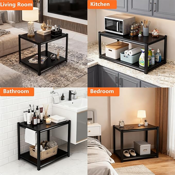 2-Tier End Table, Sofa Side Table for Small Space with Storage Shelf, Couch Table & Nightstand for Living Room, Bedroom, Office,22''H×16''W×10''D