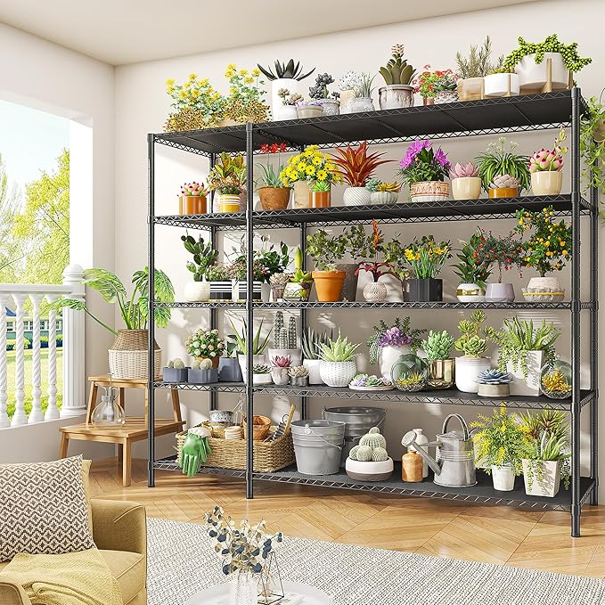70.8H Wire Shelving Rack, 5Tier Metal Shelving Unit,1400LBS Heavy Duty Storage Shelves,Adjustable Pantry Shelves, Metal Shelf and Storage Rack,Industrial Shelving 52.36W x13.78Dx70.8H,Black